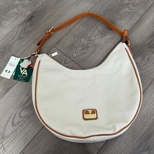 New! VALENTINA White Italian Genuine Leather Large Hobo Purse